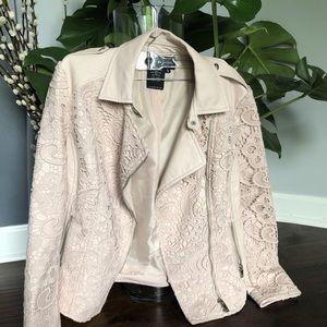 Pale Pink Pleather Jacket With Lace Detailing